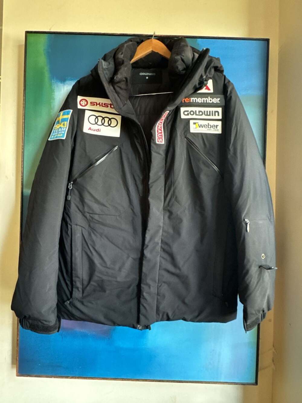 Goldwin Team Sweden Alpine Ski Jacket Coat Black with Sponsor Patches Size M